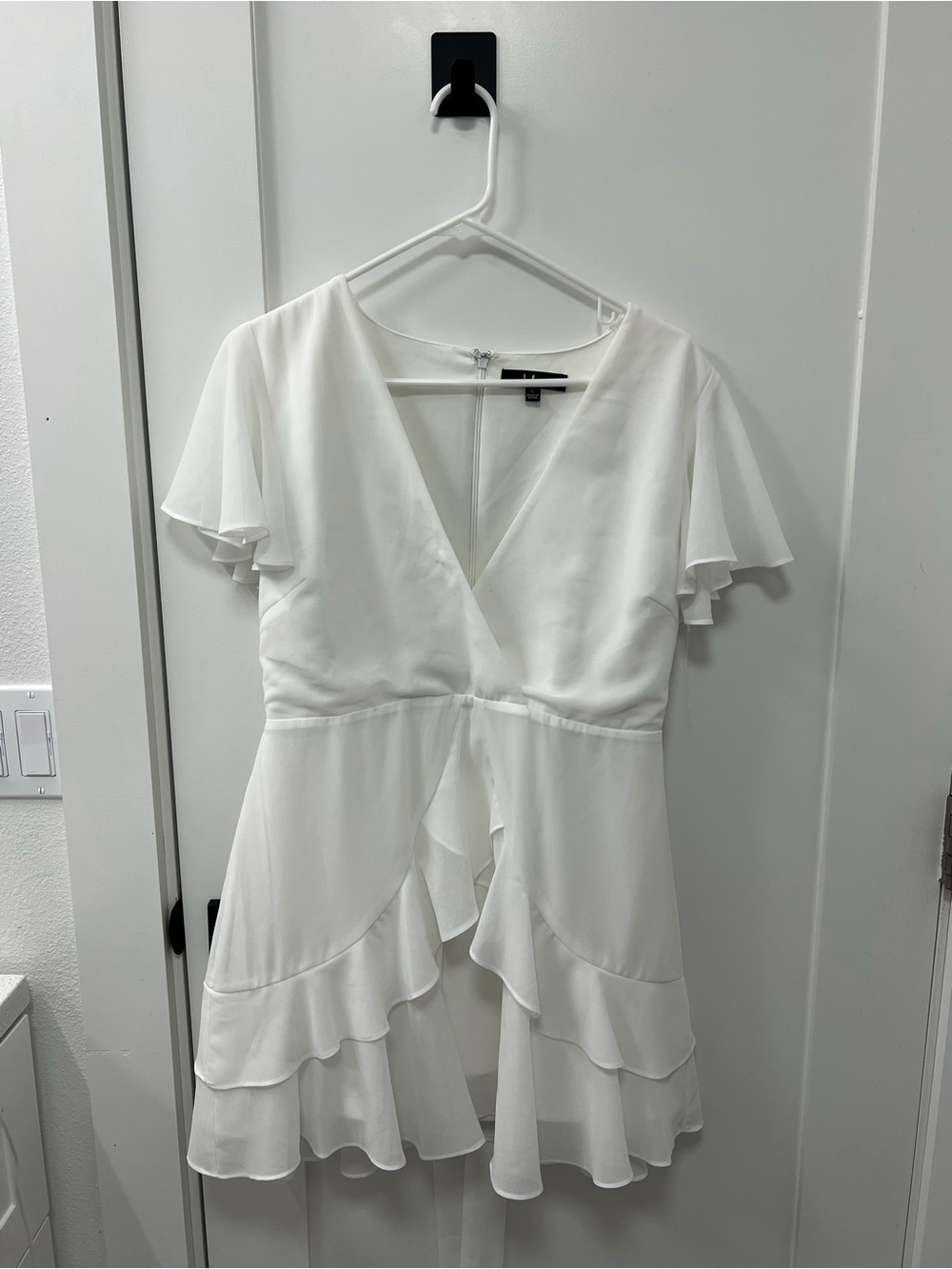Lulu's White V-Neck Ruffle Tiered Mini Dress